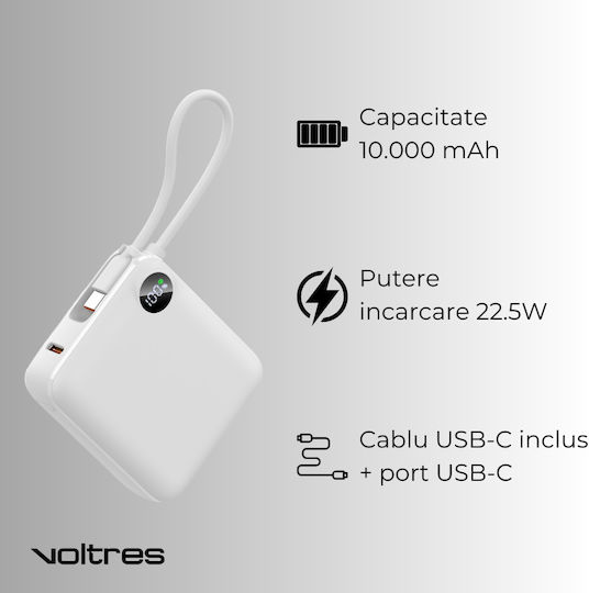 Voltres ChargeGO Power Bank 10000mAh 22.5W with USB-C Port White view 3
