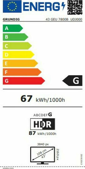 Grundig Smart Television 43" 4K UHD LED Vision 7 43GFU7800B HDR (2021) vue 3