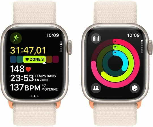 Apple Watch Series 9 Cellular Aluminium 41mm Waterproof with Heart Rate Monitor (Starlight with Starlight Sport Loop) view 4