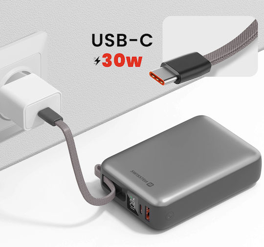 Swissten Space Power Bank 20000mAh 45W With USB-A Output Port And USB-C Output Port Power Delivery Silver view 3