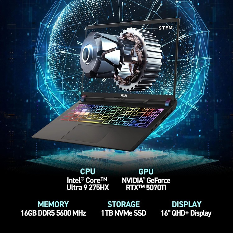 MSI Vector 16 HX Vector 16 HX AI A2XWHG 16" 240Hz (Ultra 9-275HX/16GB/1.0TB SSD/GeForce RTX 5070 Ti/W11 Home) (US Keyboard) view 4