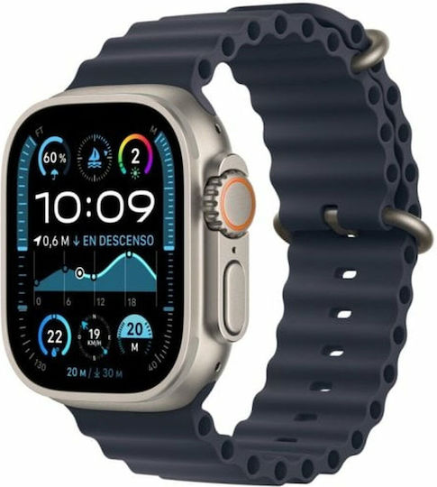 Apple Watch Ultra 2 Titanium 49mm Waterproof with eSIM and Heart Rate Monitor (Natural with Navy Ocean Band) view 2