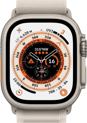 Apple Watch Ultra Titanium 49mm Waterproof with eSIM and Heart Rate Monitor (Starlight Alpine Loop Large) vue 2