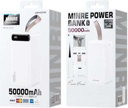 WK WP-283 Power Bank 50000mAh with 2 USB-A Ports Minre White vue 2