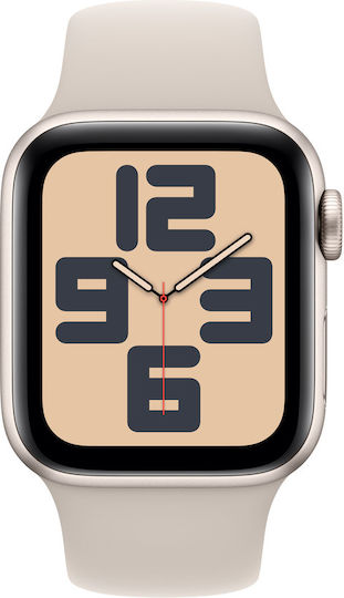 Apple Watch SE 2023 Cellular Aluminium 40mm Waterproof with Heart Rate Monitor (Starlight with Starlight Sport Band (S/M)) view 2