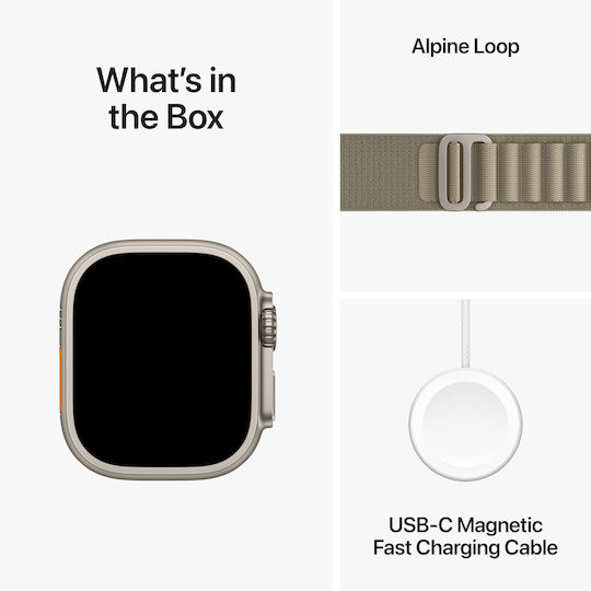 Apple Watch Ultra 2 Titanium 49mm Waterproof with eSIM and Heart Rate Monitor (Olive Alpine Loop - Small) view 8