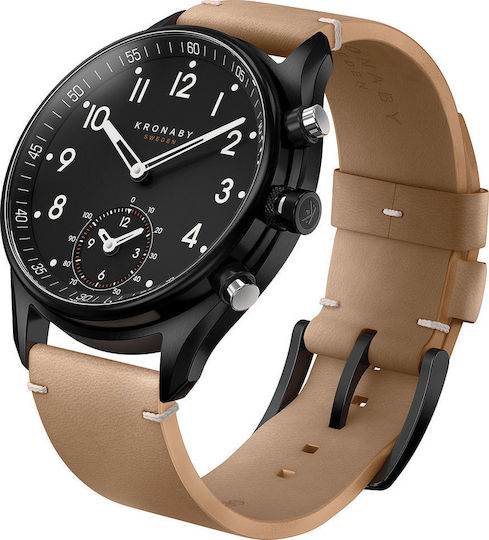 Kronaby Apex Hybrid Stainless Steel 43mm Waterproof Smartwatch (Beige Leather) view 2