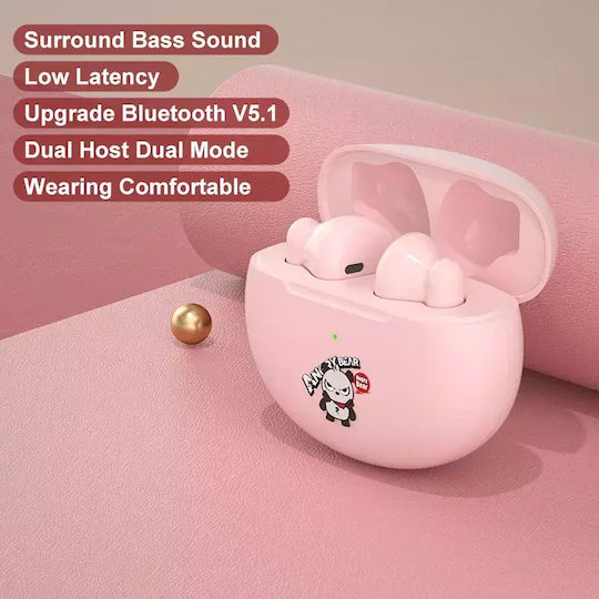 Nubi QT5 Angry Bear In-ear Bluetooth Handsfree Earphones with Charging Case Pink vue 4