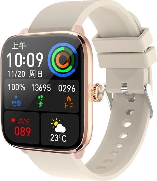 T20 1.96 Inch Ip67 Waterproof Silicone Band Smart Watch Supports Dual-mode Bluetooth Call Heart Rate Monitoring Gold view 1