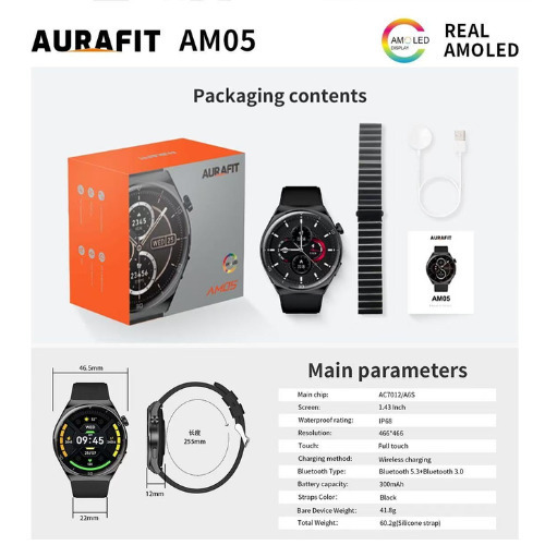 Aurafit Am05 Smartwatch (Black) view 5