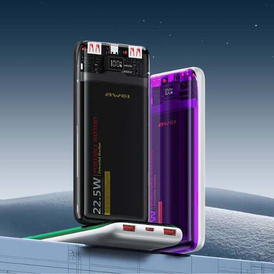 Awei Power Bank 10000mAh 22.5W with 2 USB-A Ports and USB-C Port Black view 3