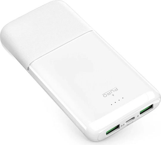 Puro Daily 10 Plus Power Bank 10000mAh 22.5W with 2 USB-A Ports and USB-C Port Power Delivery White