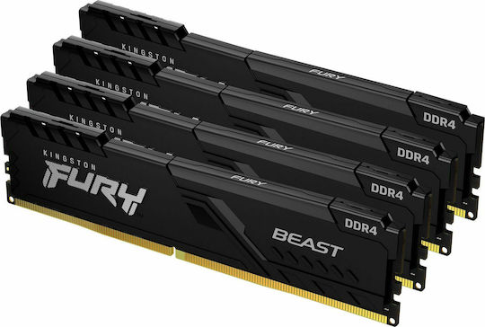 Kingston FURY Beast DDR4 64GB RAM with 4x16GB Modules and Speed 3200 for Desktop KF432C16BB1K4/64
