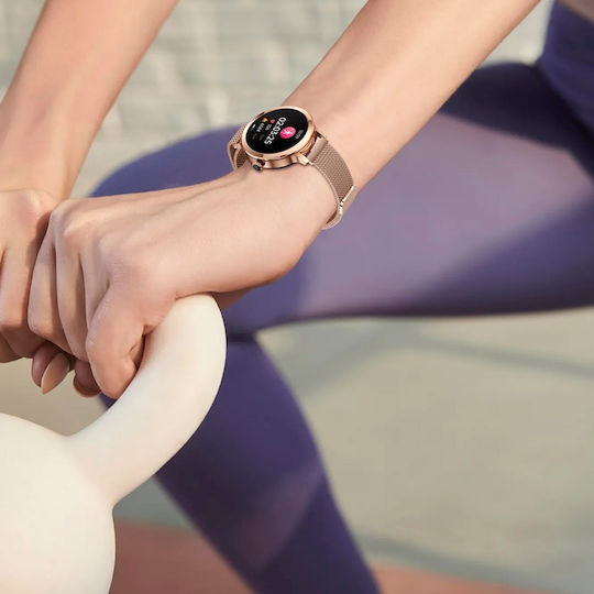 Aoke NX7 Pro Smartwatch with Heart Rate Monitor (Pink - Gold Case / Pink - Gold Metallic Strap) view 3