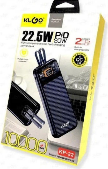 Awei KP-22 Power Bank 10000mAh 20W with 2 USB-A Ports and USB-C Port Power Delivery / Quick Charge 3.0 Black