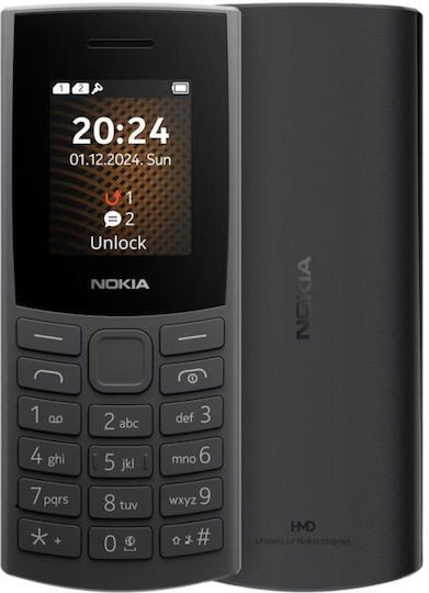 Nokia 105 (2024) Dual SIM Mobile with Buttons (Greek Menu) Charcoal view 2