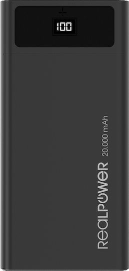 RealPower PB-20k Power Bank 20000mAh 18W with 2 USB-A Ports and USB-C Port Power Delivery Black view 3