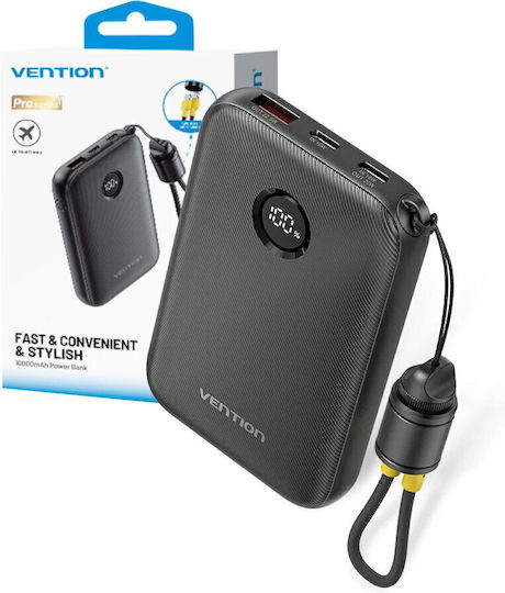 Vention Power Bank 10000mAh 22.5W with USB-A Port and USB-C Port Black view 1
