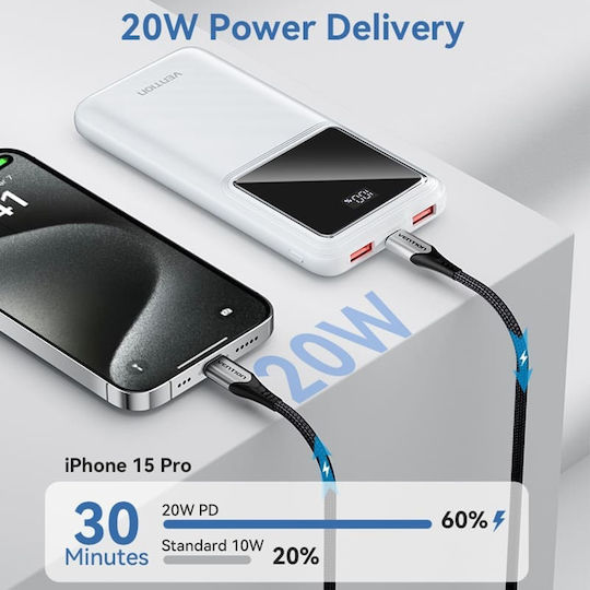 Vention Power Bank 10000mAh 22.5W with 2 USB-A Ports and USB-C Port Black view 7