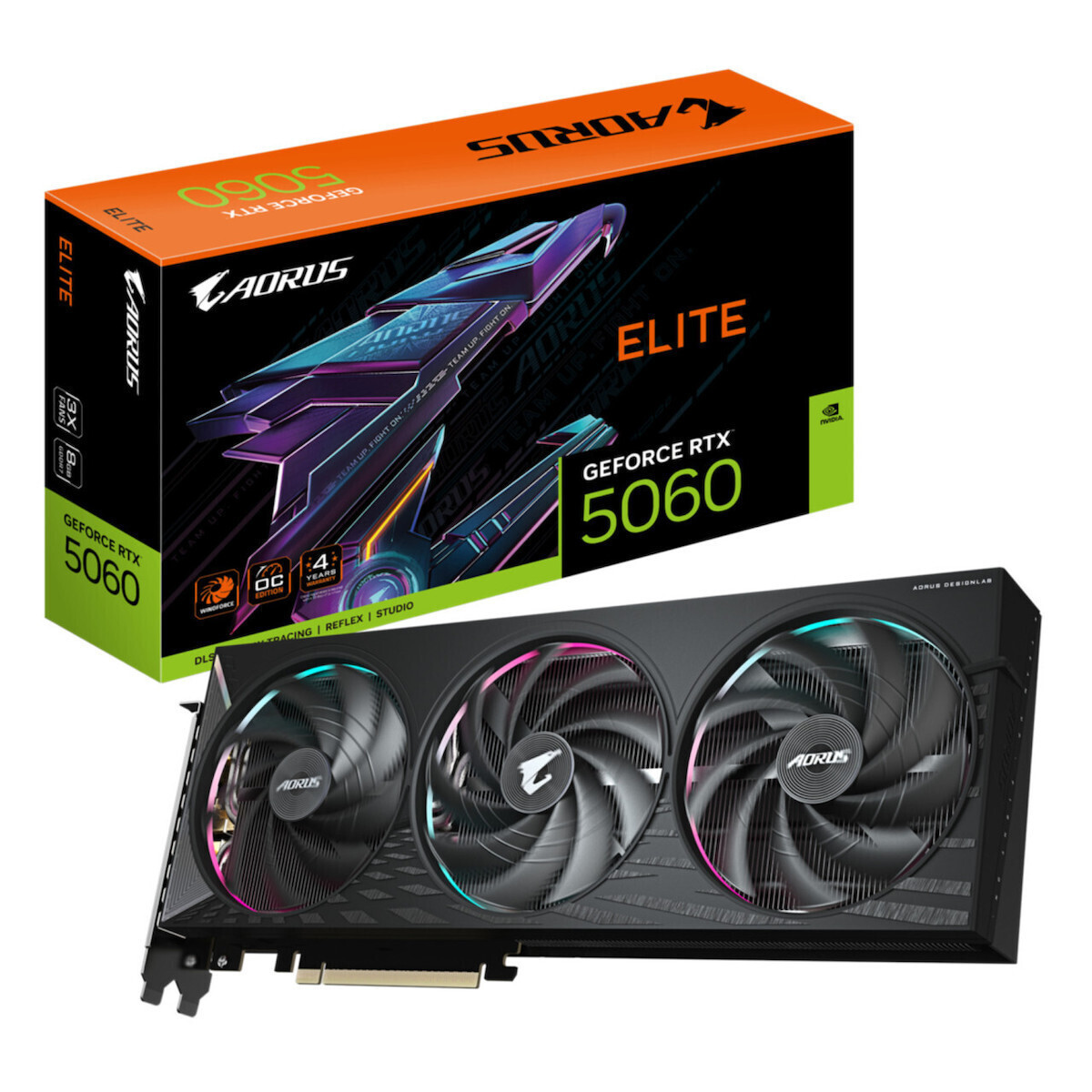 Gigabyte GeForce RTX 5060 8GB GDDR7 Aorus Elite Graphics Card GV-N5060AORUS E-8GD view 1