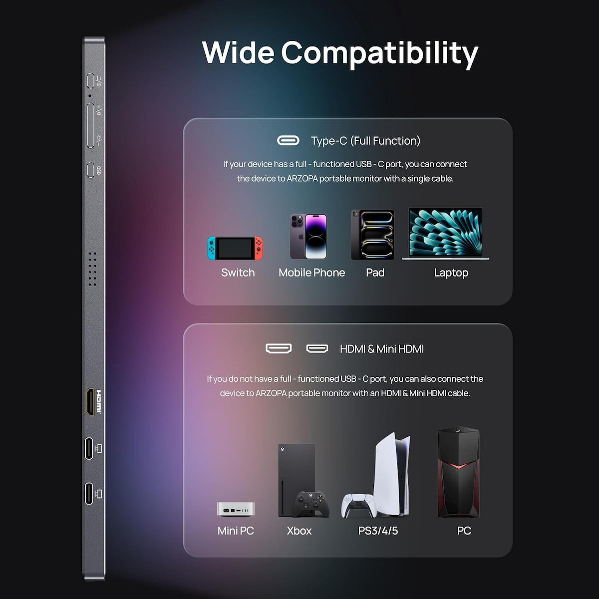 Arzopa Z3FC IPS Portable Monitor 16.1" QHD 2560x1440 180Hz view 2