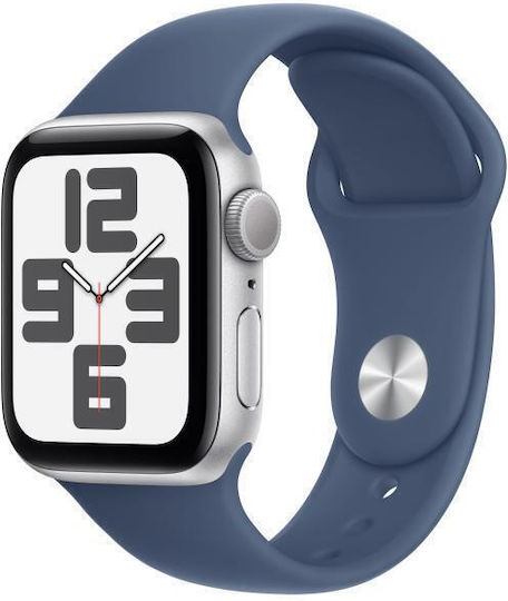Apple Watch SE 2024 Aluminium 40mm Waterproof with Heart Rate Monitor (Silver with Denim Sport Band (S/M)) view 2