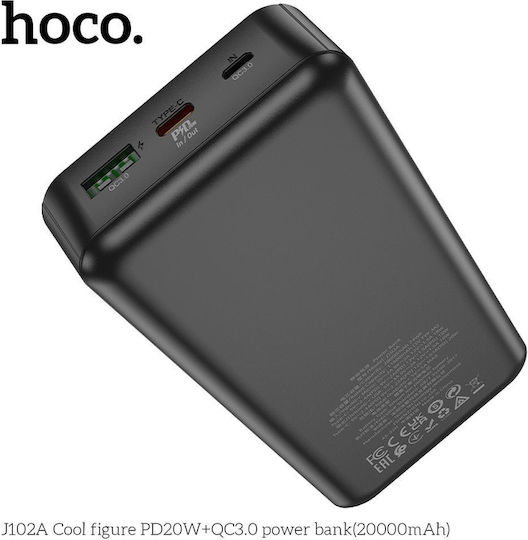 Hoco J102 Power Bank 20000mAh 20W with USB-A Port and USB-C Port Quick Charge 3.0 Black view 3