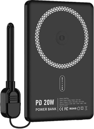 Nine A36 Plus MagSafe Power Bank 5000mAh 20W with USB-C Port Black view 1