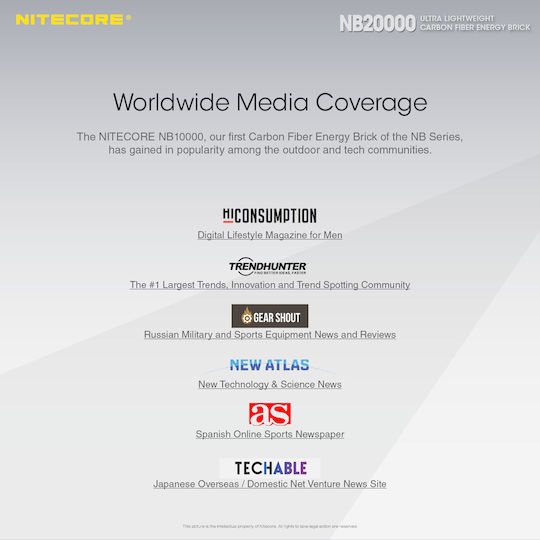 NiteCore NB20000 Power Bank 20000mAh 45W with 2 USB-A Ports and USB-C Port Carbon Fiber view 4