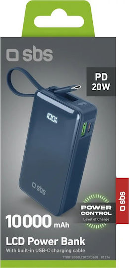 SBS Power Bank 10000mAh 22.5W with USB-A Port and USB-C Port Power Delivery Blue view 2