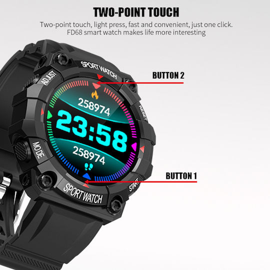 FD68 Smartwatch with Heart Rate Monitor (Black) vista 2