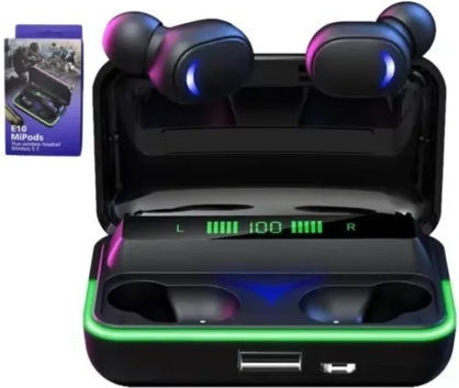 E10 In-ear Bluetooth Handsfree Earphones with Charging Case Black view 1