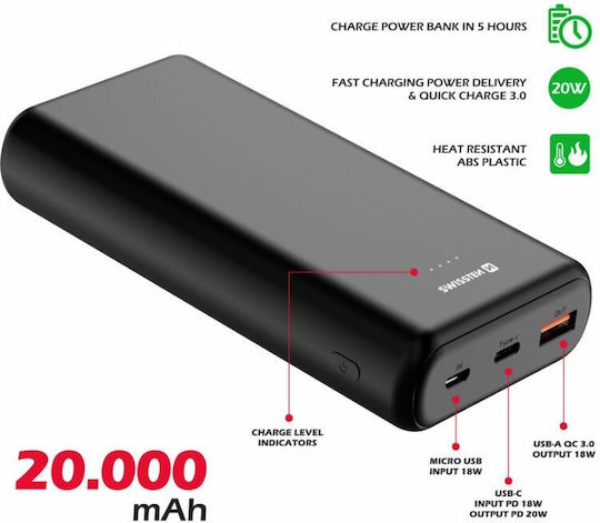 Swissten Power Bank 20000mAh with USB-A Port and 2 USB-C Ports Black view 8