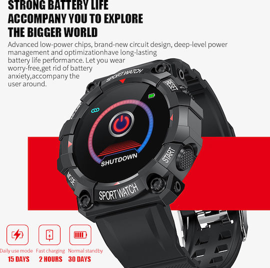 FD68 Smartwatch with Heart Rate Monitor (Black) vista 3