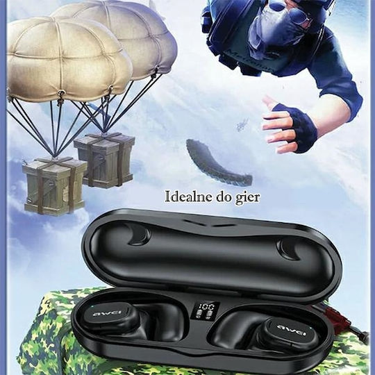 Awei T69 Open Ear Bluetooth Handsfree Earphones with Charging Case Black view 6