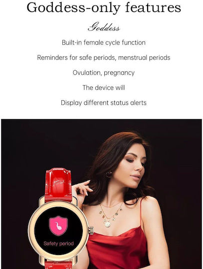 Aoke QW23 Smartwatch with Heart Rate Monitor (Gold case / red leather strap) view 7