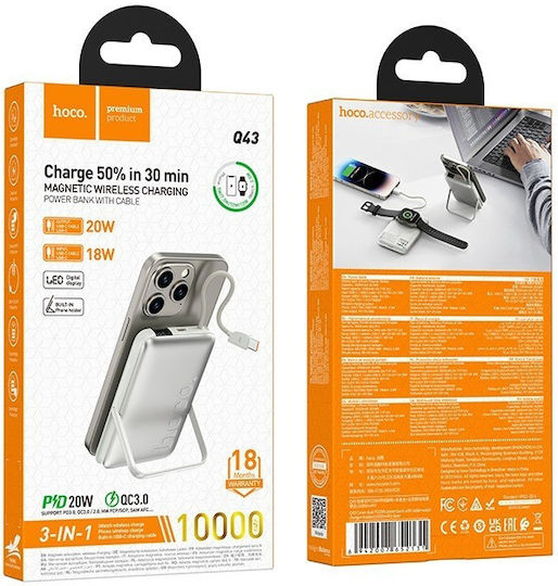 Hoco Q43 MagSafe Power Bank 10000mAh 20W Power Delivery White vue 3