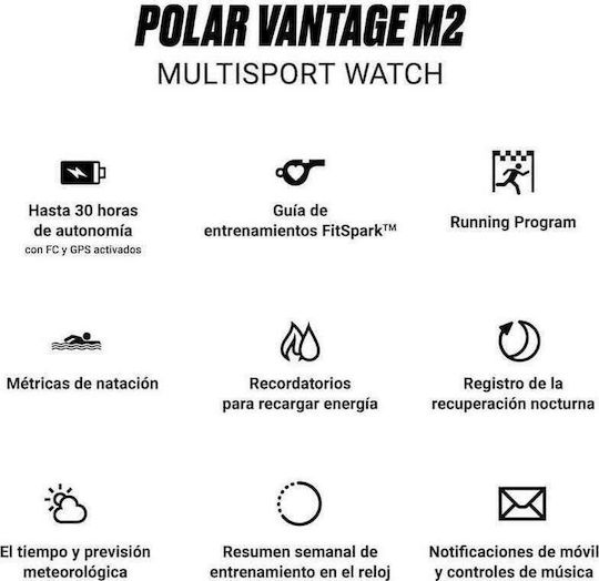 Polar Vantage M2 Aluminium 46mm Waterproof Smartwatch with Heart Rate Monitor (Black with Black/Brown Strap) view 7