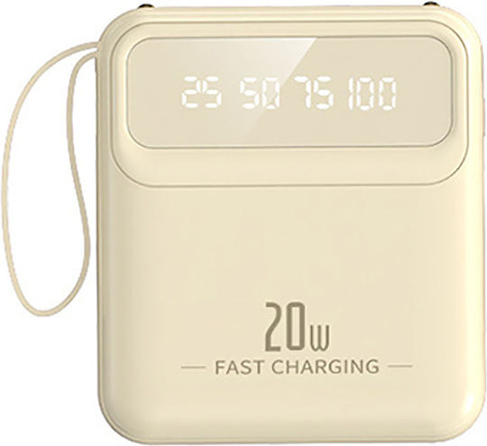 Avizar Power Bank 10000mAh 20W with USB-A Port and USB-C Port Beige view 1