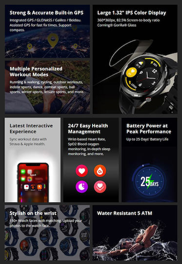 Zeblaze Stratos 2 Lite 47mm Waterproof Smartwatch with Heart Rate Monitor (Black) view 3