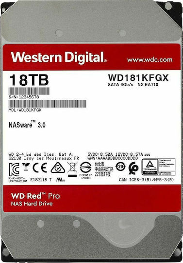Western Digital Red Pro 18TB HDD Hard Drive 3.5" SATA III 7200rpm with 512MB Cache for NAS / Server WD181KFGX view 3