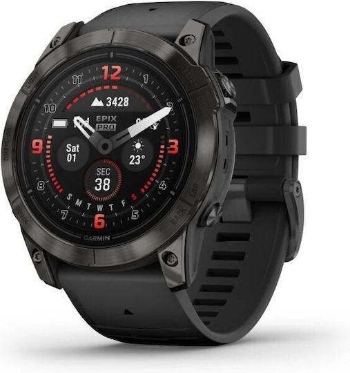 Garmin Fenix E Stainless Steel 47mm Waterproof Smartwatch with Heart Rate Monitor (Slate Grey Steel with Black Silicone Band) view 1