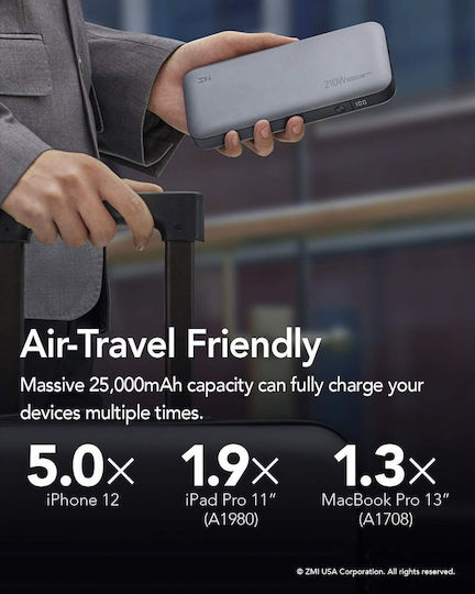 ZMI Qb826g Power Bank 25000mAh with USB-A Port and 2 USB-C Ports Power Delivery / Quick Charge 3.0 Gray view 9