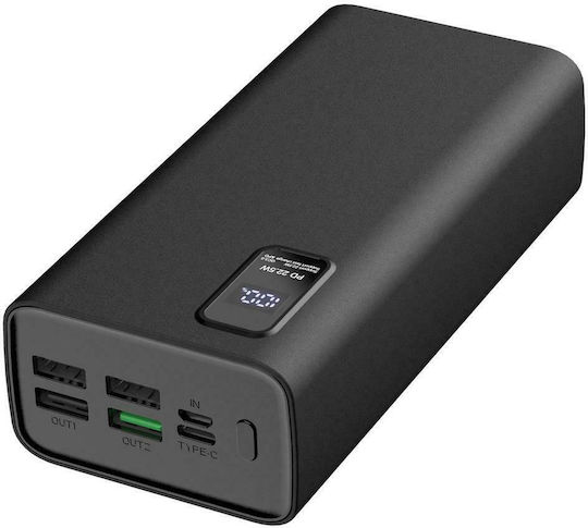 Platinet PL0415 Power Bank 30000mAh 22.5W with 4 USB-A Ports and USB-C Port Power Delivery / Quick Charge 3.0 Black
