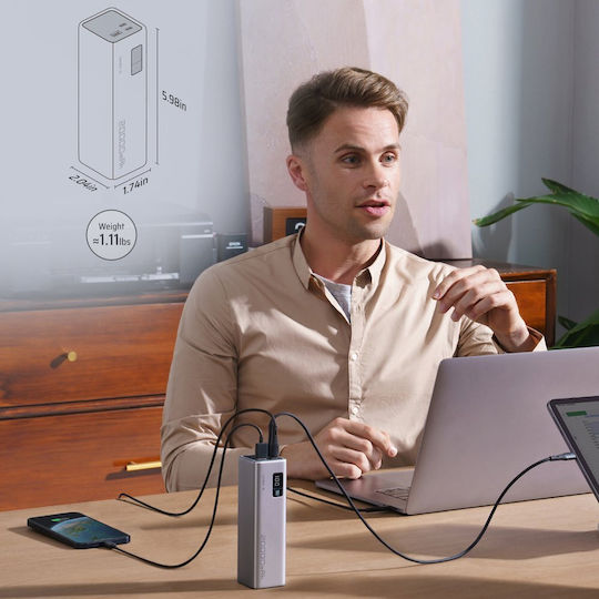 Cuktech CUKP200XGLGR Power Bank 20000mAh 100W with USB-A Port and 2 USB-C Ports Gray view 3