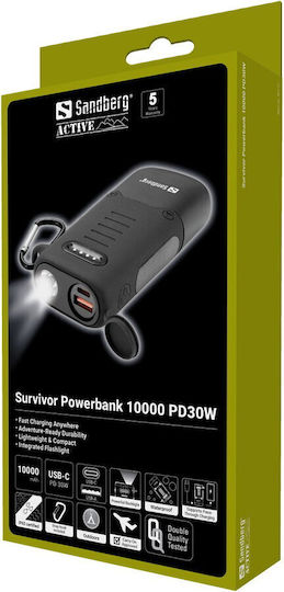 Sandberg Survivor Power Bank 10000mAh 30W with USB-A Port and USB-C Port Black view 4