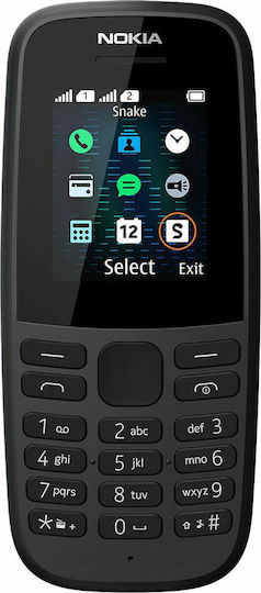 Nokia 105 (2019) Dual SIM Mobile with Buttons (Greek Menu) Black view 2