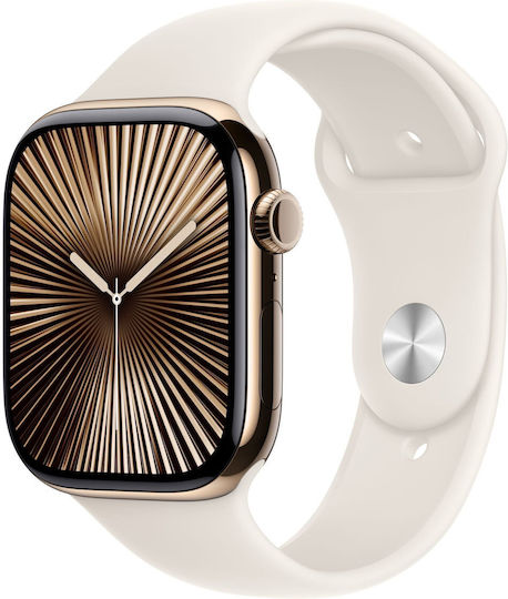 Apple Watch Series 10 Cellular Titanium 46mm Waterproof with eSIM and Heart Rate Monitor (Gold Titanium with Starlight Sport Band (M/L)) view 2