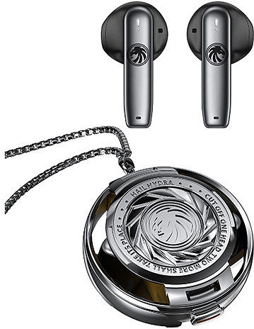 Recci Angle-Wing Necklace In-ear Bluetooth Handsfree Earphones with Charging Case Silver view 1