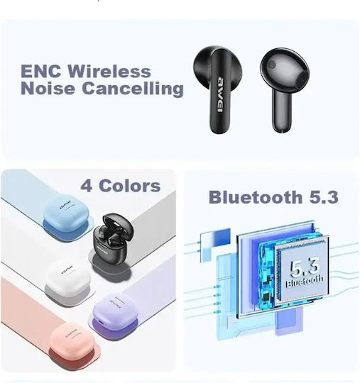 Awei T68 Earbud Bluetooth Handsfree Earphones with Charging Case White view 4
